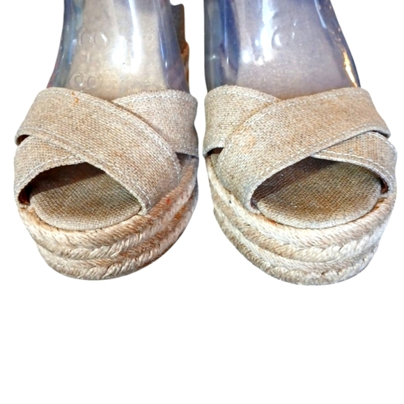 Tory Burch Espagrille Wedges Tan Open Toe Ankle Strap Sandals Size 9 B - Picture 4 of 13